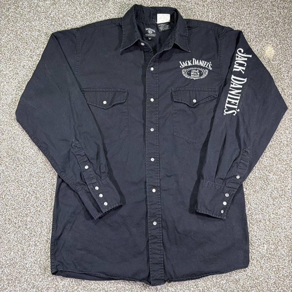 Jack Daniels Black Western Pearl Snap Embroidered Long Sleeve Shirt Men's Medium